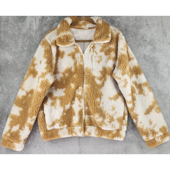 Betsey Johnson Jackets & Blazers - Betsy Johnson Performance Jacket Womens Medium Brown White Full Zip Faux Sherpa